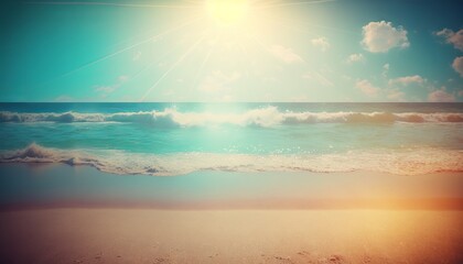 Fototapeta na wymiar Summer holidays beach background as soft ethereal dreamy background. Generative ai