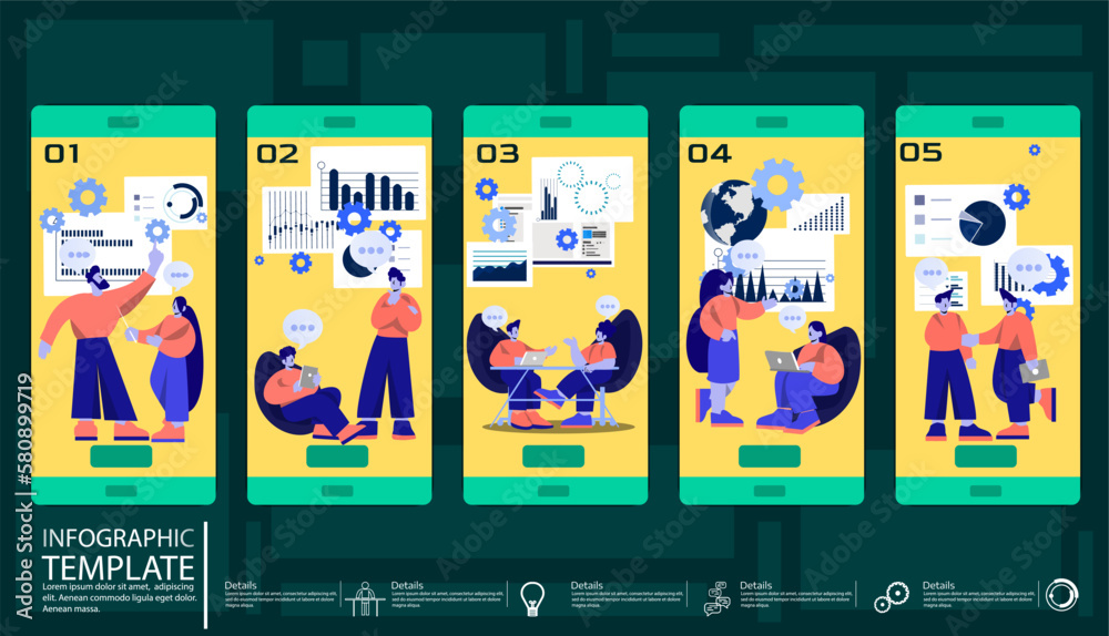 Wall mural app screen vector design template. template application interface with flat illustrations. smartphon