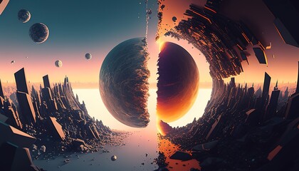 parallel universe apocalypse digital art illustration, Generative AI