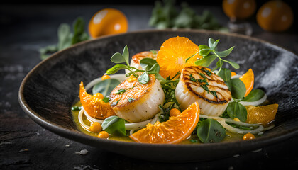 Pan-Seared Scallops with Fennel-Orange Salad, AI Generated