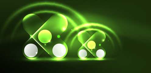 Abstract glowing neon light techno circles background