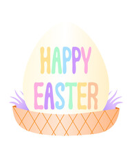 happy easter text egg in a basket