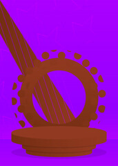 Fototapeta premium Purple and brown realistic cylinder pedestal podium. Abstract stage showcase for presentation. Vector 3D mockup product display room with minimal geometric forms, empty scene.