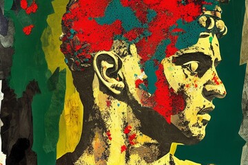 mixed media collage made with the picture of Apollo's head statues, different brushes, grunge strokes and splatters, Modern graphic art, Graphic design fun, Pop art wallpaper