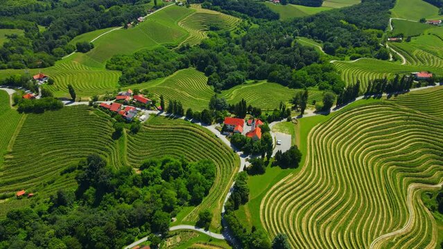 Aerial drone footage of Jeruzalem. Jeruzalem is a small settlement in the eastern part of the Slovene Hills in the Municipality of Ljutomer in northeastern Slovenia.