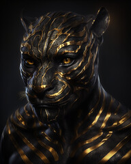 Black Wild Cat in Golden Pattern and bronze makeup 