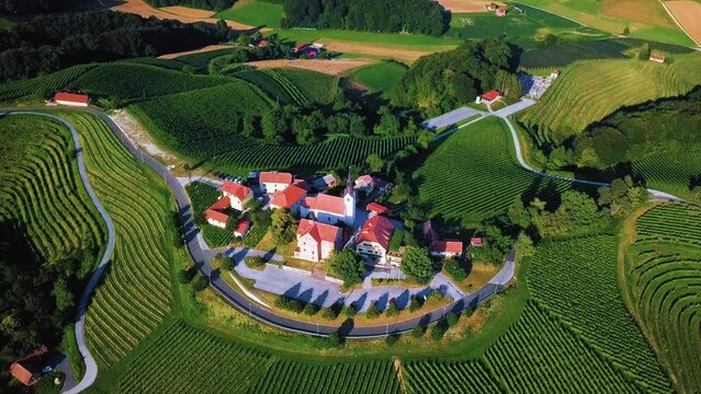 Aerial drone footage of Svetinje which is a small village in the Municipality of Ormož in northeastern Slovenia.