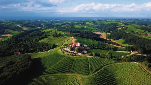 Aerial drone footage of Svetinje which is a small village in the Municipality of Ormož in northeastern Slovenia.