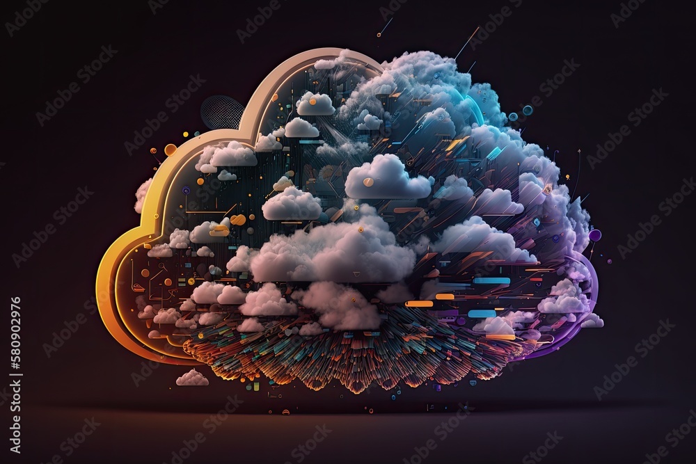Poster cloud computing data and technology include network and internet connectivity, visualization, futuri