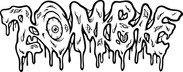 Zombie eye melting font lettering word monochrome vector illustrations for your work logo, merchandise t-shirt, stickers and label designs, poster, greeting cards advertising business company or brand