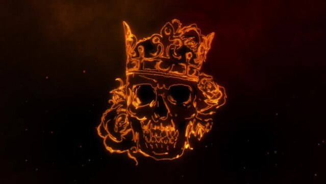 human death skull in crown with roses digital animation