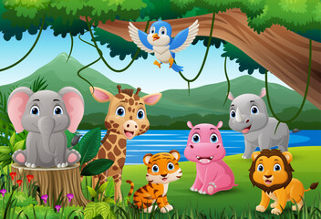 Cartoon wild animals in the jungle
