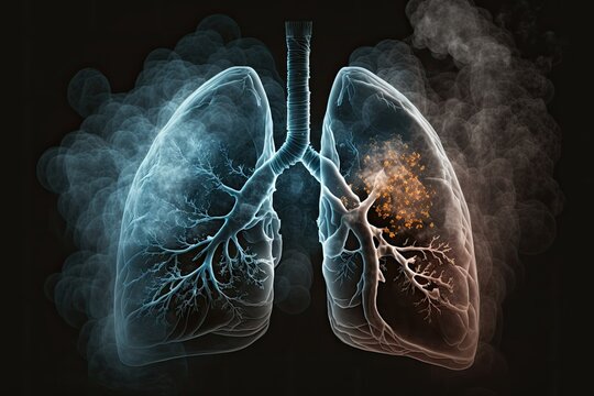 Lung cancer concept illustration with a deadly smoke in the lung. Generative AI