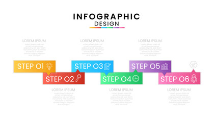 Infographic template for business. Timeline concept with 6 step isolated on white background.