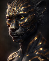 Black Wild Cat in Golden Pattern and bronze makeup 