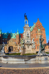 Neptune Fountain in a front of Frederiksborg castle in Hillerod, Denmark