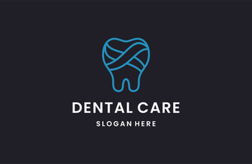 Dental Clinic Tooth logo design abstract vector Template linear style.