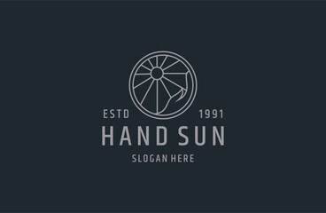 Vector abstract logo design template in trendy linear minimal style hands , and sun  abstract symbol .