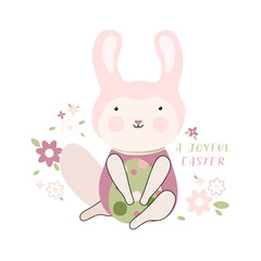 Spring Time Cute Cat. Easter Greetings Design for Web, Mobile, Card, Sticker, T-Shirt, Textile Shopper Bag and Other Garment.