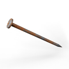 Rusty Nail on White Background. 3D Illustration. File with Clipping Path.