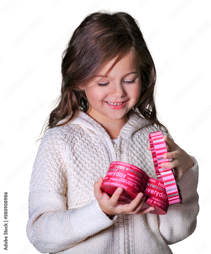 Poster Beautiful little girl with gift box