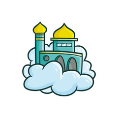 mosque vintage icon with blue cloud Ramadan and Islamic Eid