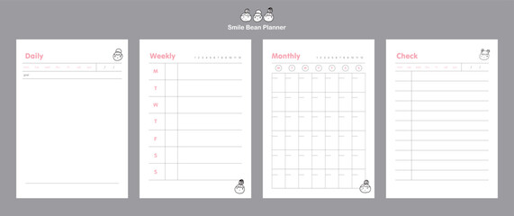 (Smile Bean) 4 set today and weekly and monthly and yearly routine planner. Plan your day more easily and more happiness.