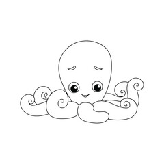 Squid cartoon drawings. Line art. Octopus. Coloring book. Marine animals.