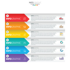 Infographic with 6 steps, options, parts, steps and processes.