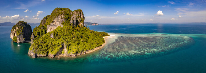 Aerial view of Koh Kai chicken island and Ko Khom in Krabi, Thailand