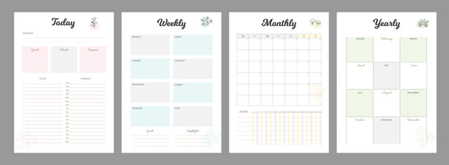 4 set today and weekly and monthly and yearly routine planner. Plan your day more easily and more happiness.