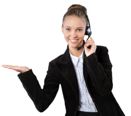 Close-up portrait of Young businesswoman in headset  isolated on white background