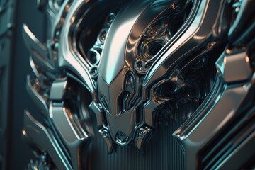 Future wallpaper, liquid metal surface, futuristic abstract art, cyberpunk concept, futuristic shiny surface, alien construction. illustration. Generative AI