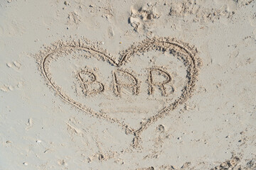 bar inscription on sand. summer bar inscription on sand. bar inscription on beach sand.