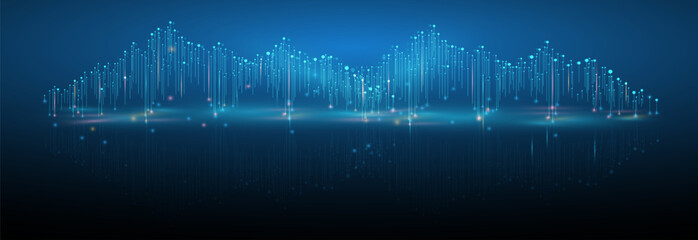 Big data network concept, internet connection, sound wave and wireless signal use business finance as abstract background image.