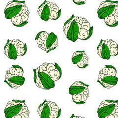 Seamless pattern with cauliflower. Vector background with vegetables