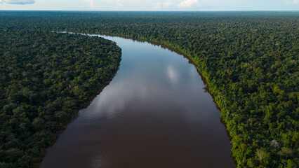 The Nanay River, one of the most important freshwater channels in the Peruvian jungle surrounded by...