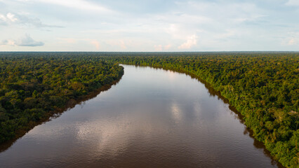The Nanay River, one of the most important freshwater channels in the Peruvian jungle surrounded by...