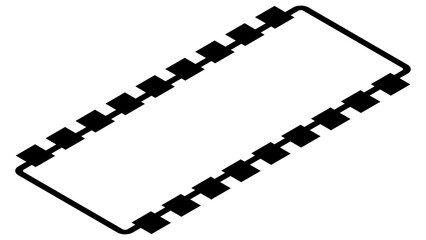 Silhouette of simple isometric schematic chip or component for microcircuits isolated on white background. Technical clipart. Vector.