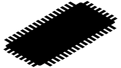 Silhouette of simple isometric schematic chip or component for microcircuits isolated on white background. Technical clipart. Vector.