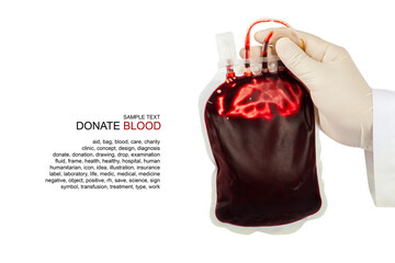 donate blood bag in hand on white background .Copy Space 