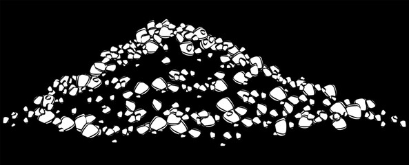 White silhouette of heap of soil or stones isolated on black background. Design element.