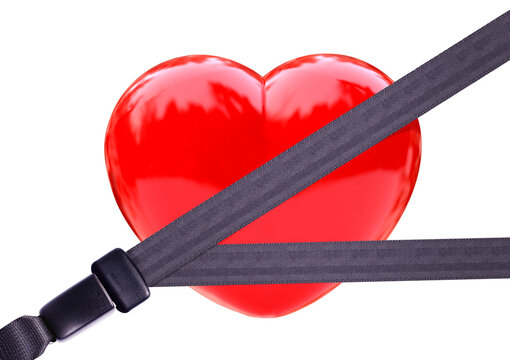 The red Heart under Safety belt .clipping path
