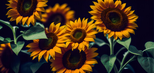 Sunflowers in the garden for background, backdrop or wallpaper. Ai generated.