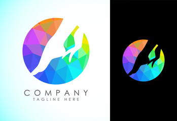 Polygonal foot and care icon logo template, Low poly foot and ankle healthcare