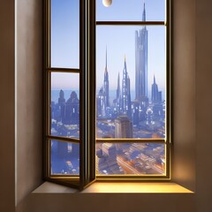 A room with a small window and a view of the city3, Generative AI