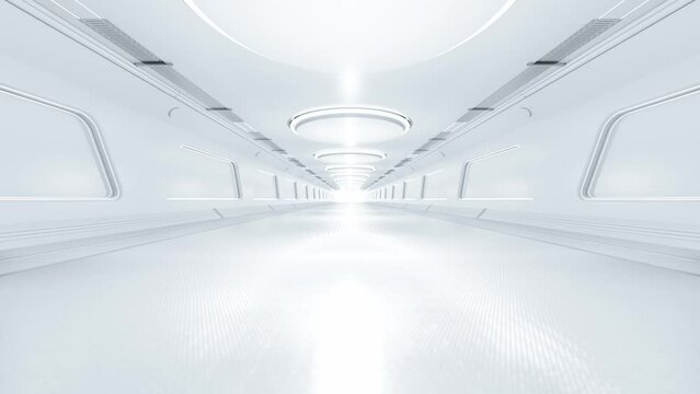 Scientific laboratory or Sci-Fi corridor white color. Science elements and Technology background. Can be used in education, science industry background. Animation seamless loop. 3d render.