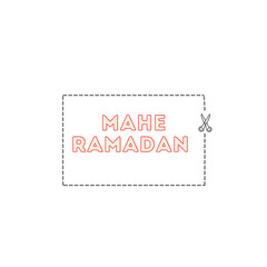 Mahe ramadan title with dashed border and scissors on white background
