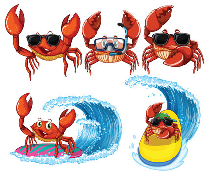 Funny Crab Cartoon Characters in Summer Theme