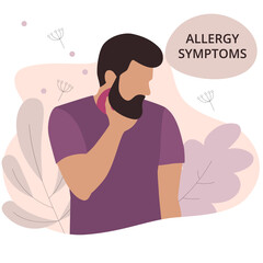 Seasonal allergy. man with a sore throat. Itchy throat